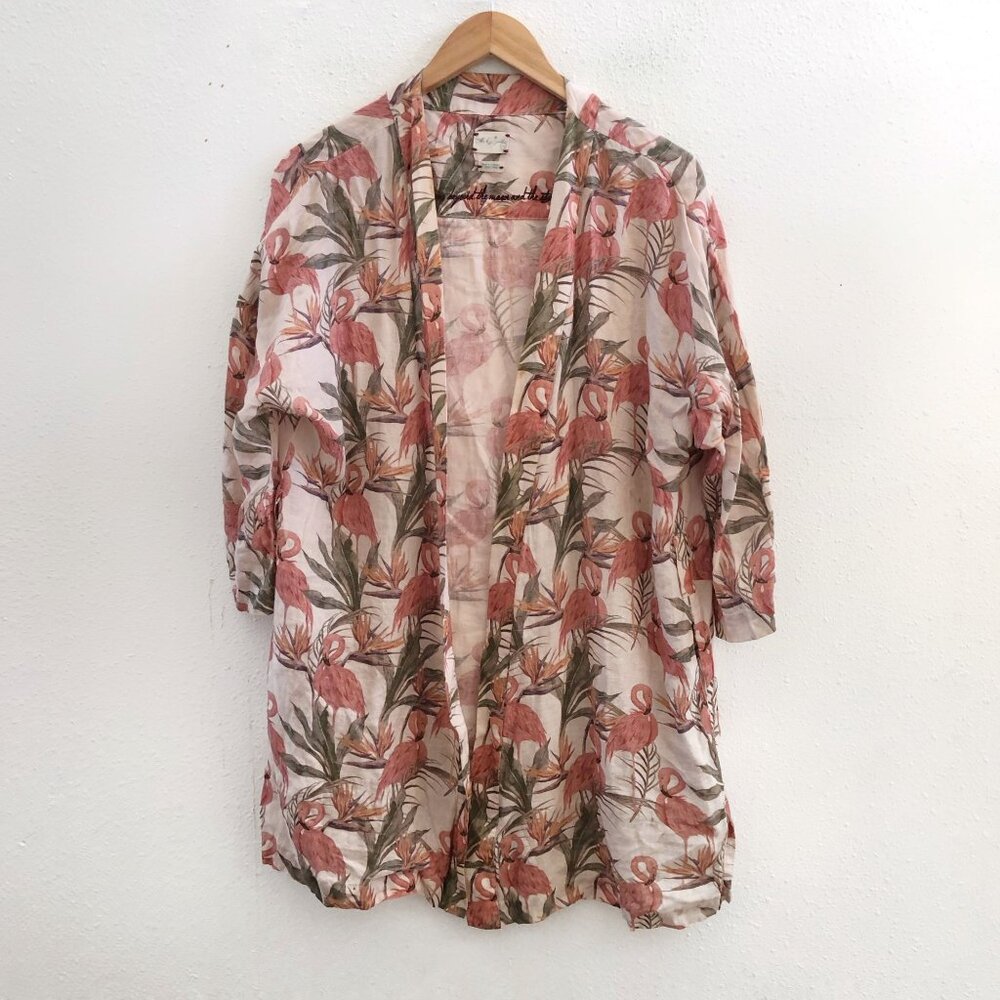 THE‎ LAZY POET Flamingo 100% Linen Robe Size L/XL
